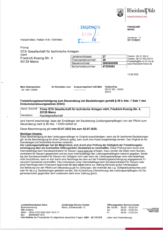Freistellungsbescheinigung
